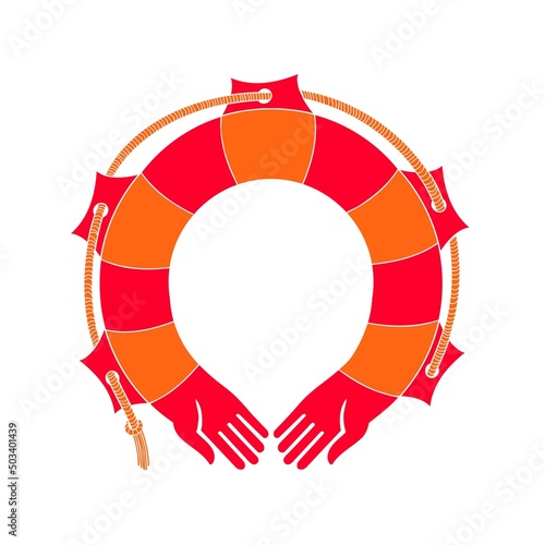 Lifebuoy with hands a symbol of support and help. Security concept, help for banner, website design or landing web page
