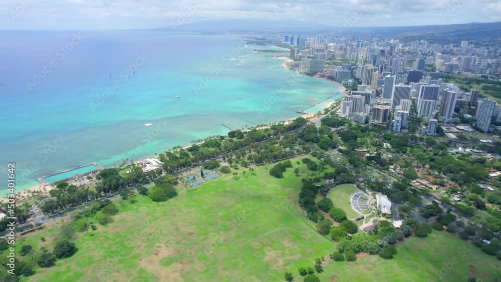 4K aerial of Waikiki in Oahu, Hawaii, USA 4K aerial of Waikiki in Oahu, Hawaii, USA