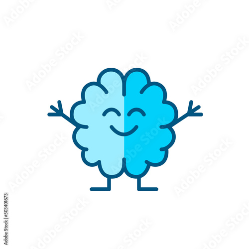 Happy brain giving a hug. Pixel perfect, editable stroke color line art icon