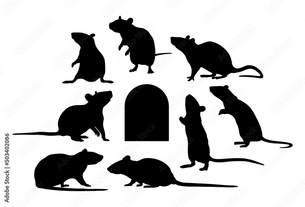 Mouse, rat, mouse hole silhouette, cutting template isolated vector de