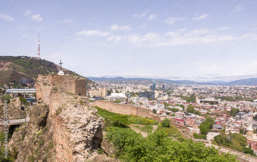 Bird eye view to Tbilisi city center historical places