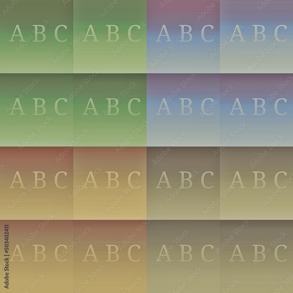 capital letters ABC on colour gradients of contrasting and similar hue capital letters ABC on colour gradients of contrasting and similar hue