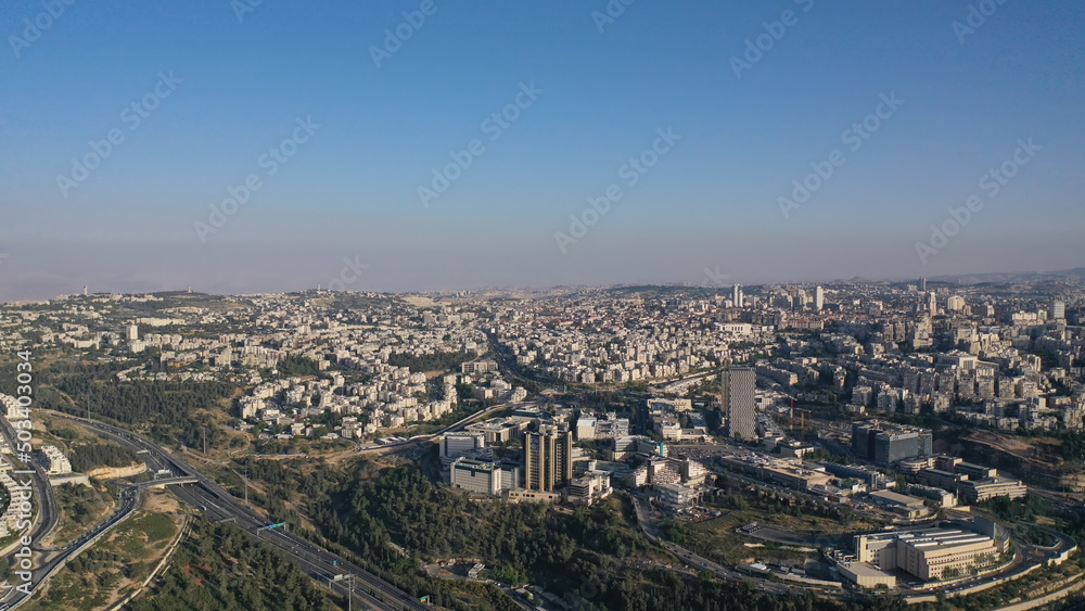 Fototapeta premium Jerusalem city aerial view, high altitude, may,2022
