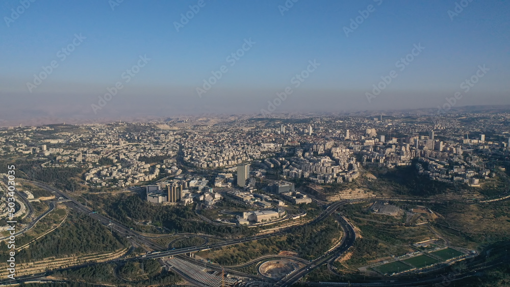 Jerusalem city aerial view, high altitude, may,2022