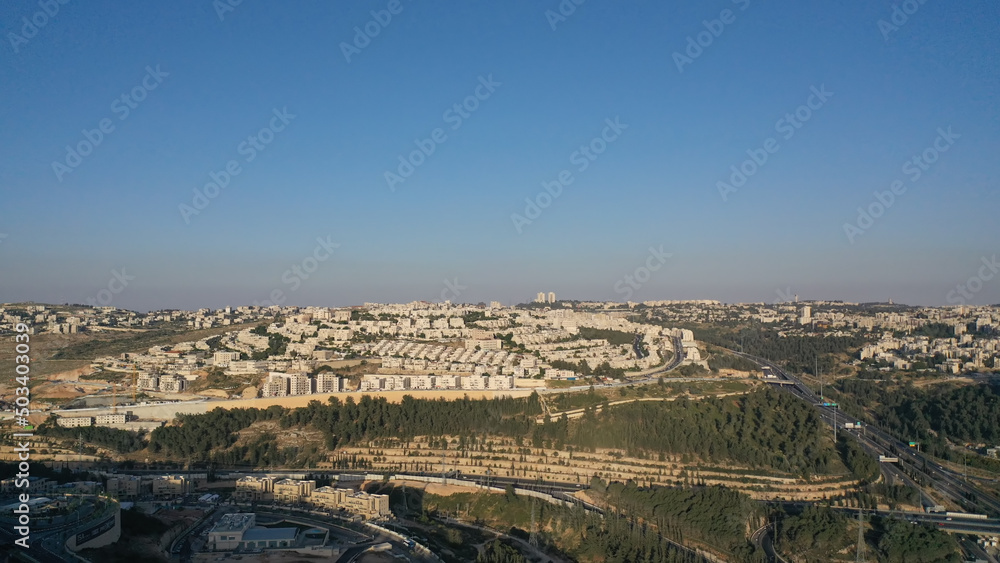 Aerial view over Ramat shlomo neighborhood, jerusalem,israel,2022 