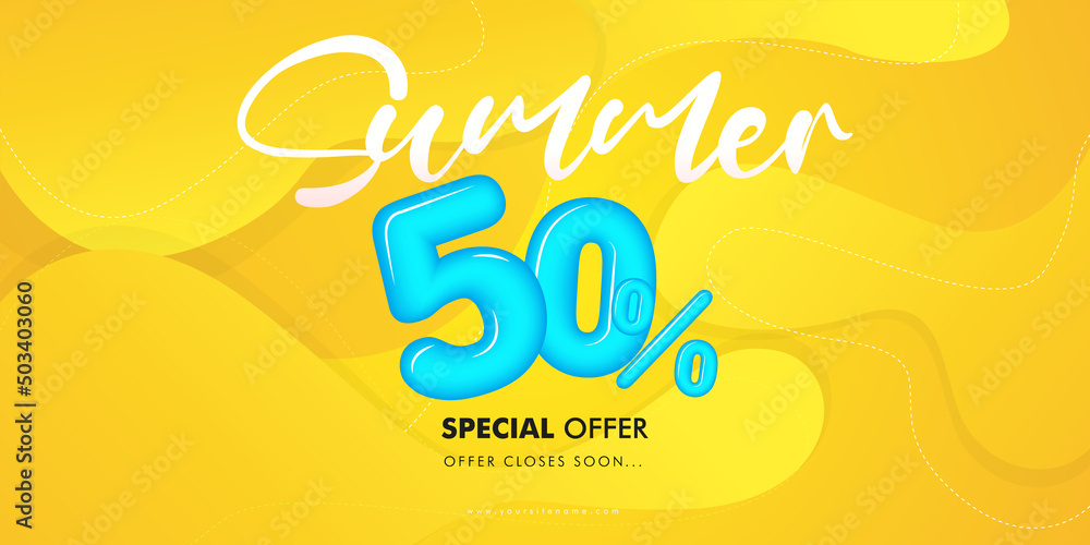 Summer sale colorful banner with 50 percentage type text. Vector Illustration.