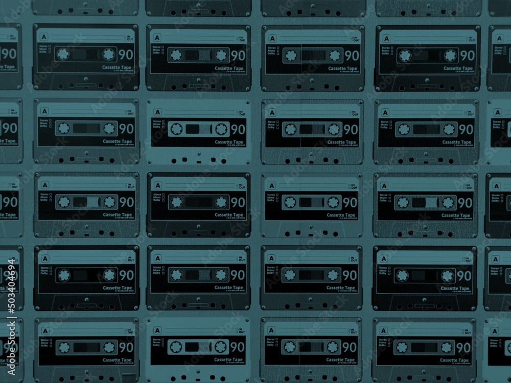 Obraz premium pop-art style colourful collection of C90 tape cassettes from the 1980's