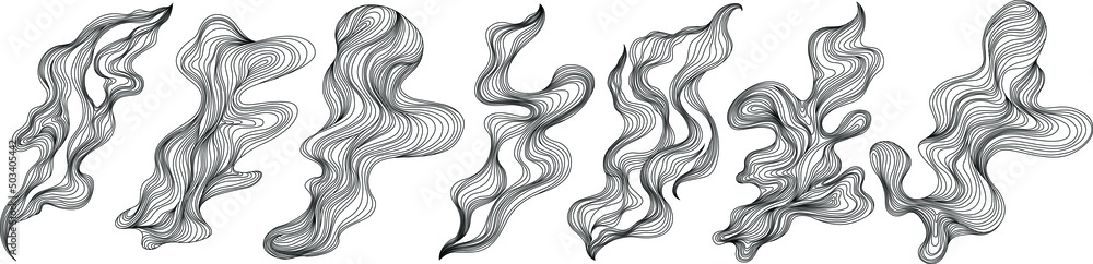 Obraz premium Set of abstract shapes. Ink painting style abstract composition. Hand drawn Vector illustrations 