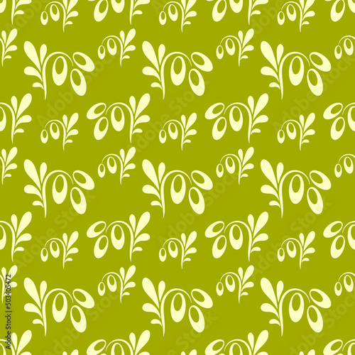 Doodle olive seamless pattern. Branch with leaf and fruit. Catroon Vector stock illustration. EPS 10
