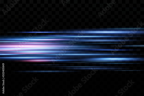 Motion light effect for banners. Blue lines. The effect of speed on a blue background. Red lines of light, speed and movement. Vector lens flare. photo