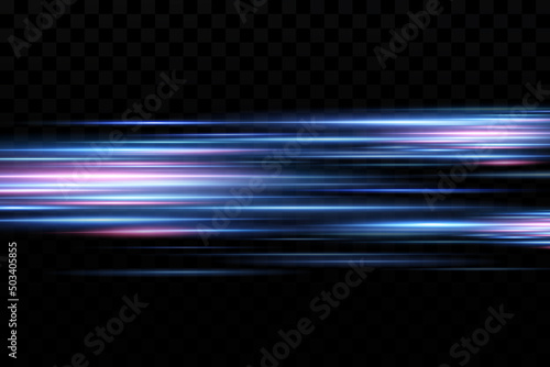 Motion light effect for banners. Blue lines. The effect of speed on a blue background. Red lines of light, speed and movement. Vector lens flare.