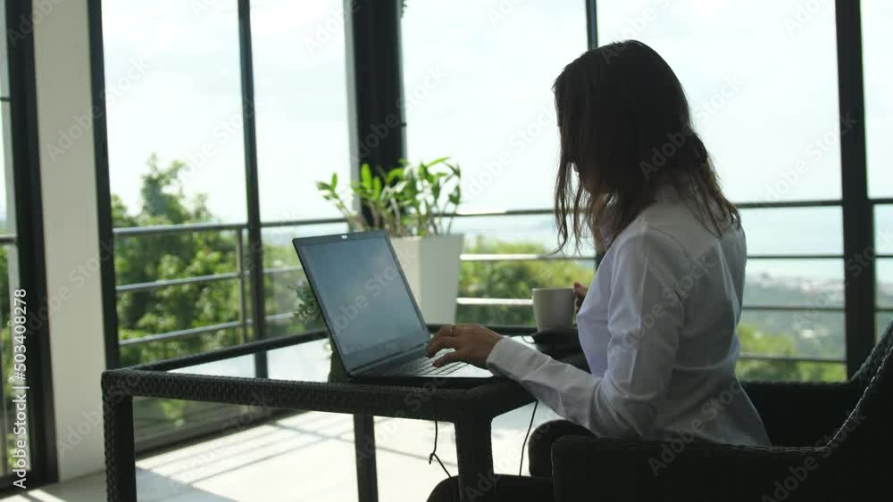 Business woman worker using typing on laptop notebook keyboard sit at home office desk working online with pc software apps technology concept Business woman worker using typing on laptop notebook keyboard sit at home office desk working online with pc software apps technology concept