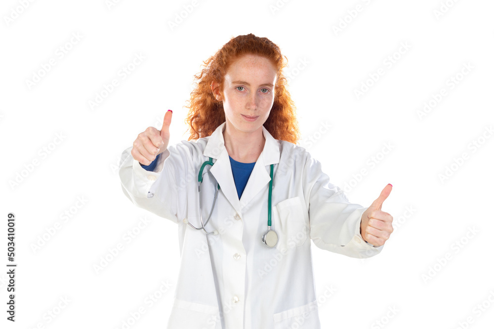 Cute redhead doctor in lab coat Cute redhead doctor in lab coat