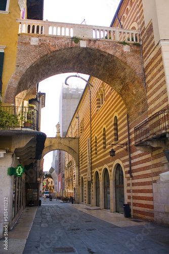 Medieval buildings on the Piazza delle Erbe in Verona, Italy photo