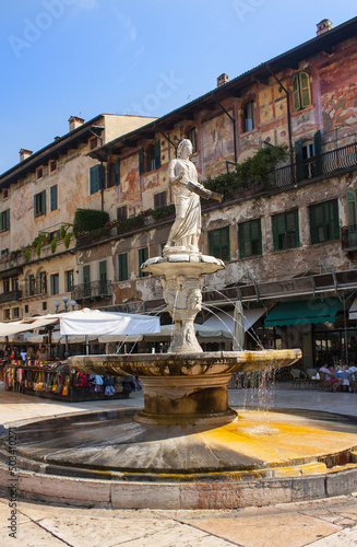 Madonna Verona Fountain on the Piazza delle Erbe in Verona, Italy
