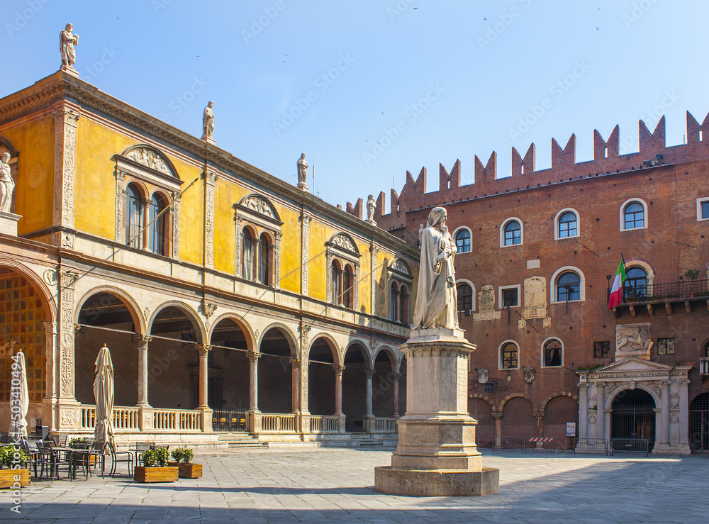 Monument to Dante on the Piazza dei Signori in Verona, Italy