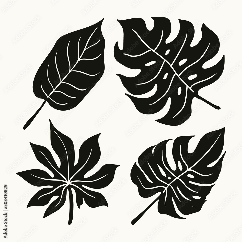 Tropical leaf collection with silhouette style Tropical leaf collection with silhouette style