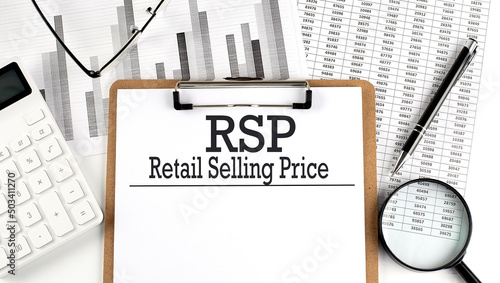 Paper with RSP Retail Selling Price table on charts, business concept