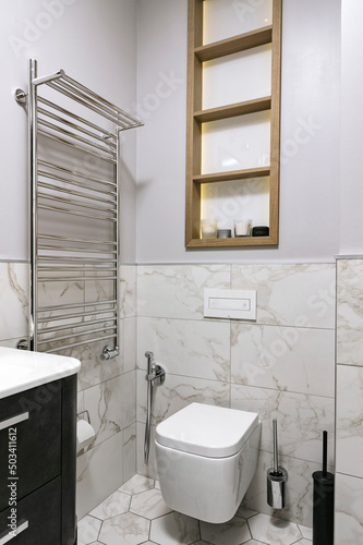 Beautiful bright luxury apartment bathroom details