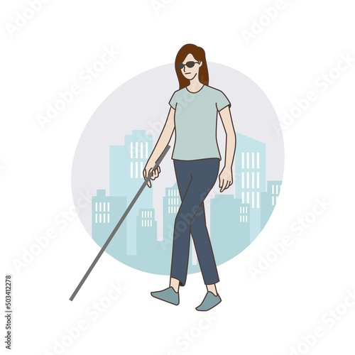 People with a disability. Person with visually impaired. Hand draw style. Vector illustration.