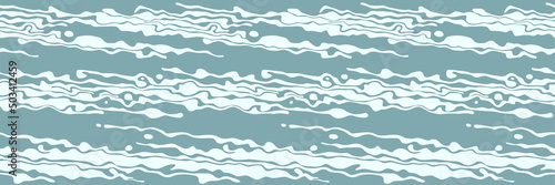 Seamless pattern with stylized sea waves. Hand drawn vector illustration. Flat color design.