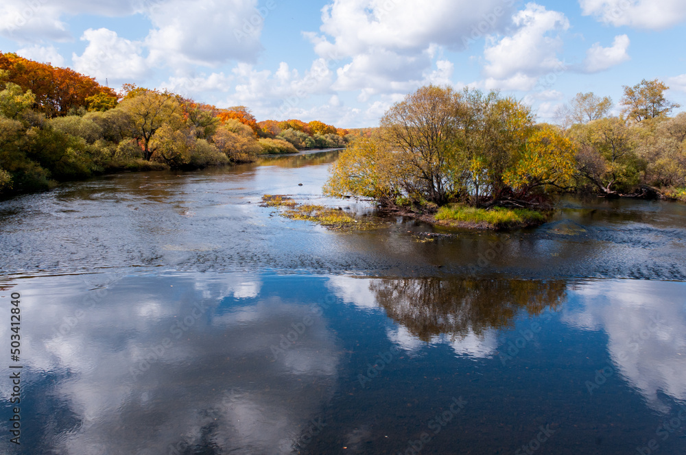 Autumn landscape: the Kiya River near the village of Pereyaslavka, Khabarovsk Territory of Russia