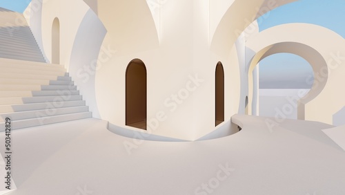 Architecture interior background arched pass 3d render