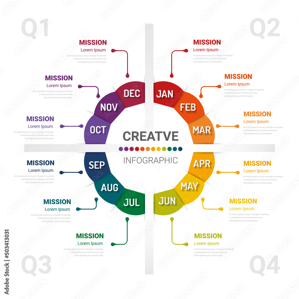 circle Infographic all month planners. Infographics for 12 months, 1 ...