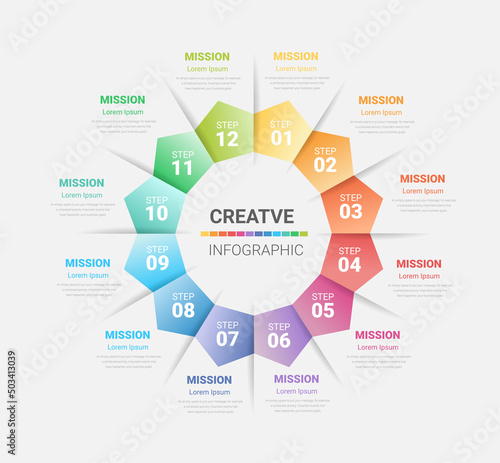 Infographic circle design for 12 options, steps or processes. can be used for Business concept, presentations banner, workflow layout, process diagram, flow chart. Vector illustration.