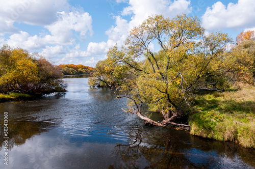 Autumn landscape: the Kiya River near the village of Pereyaslavka, Khabarovsk Territory of Russia