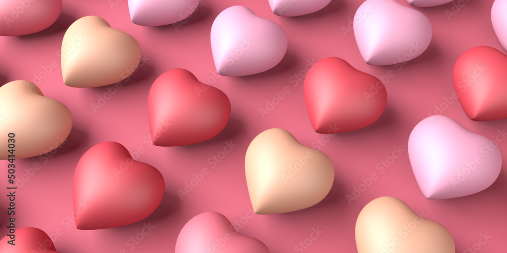 Background of hearts in warm pastel colors. 3D illustration. Background of hearts in warm pastel colors. 3D illustration.