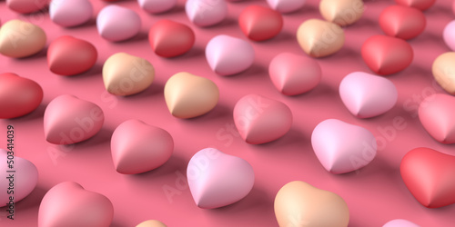 Background of hearts in warm pastel colors. 3D illustration.