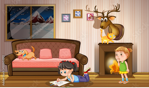 Scene with kids playing indoor