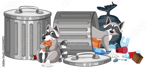 Trashcan full of dirty bags and plastic