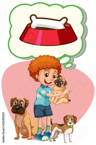Boy with many dogs