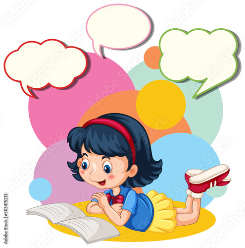Speech bubble template with girl reading