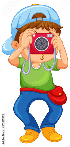 Boy holding camera taking picture