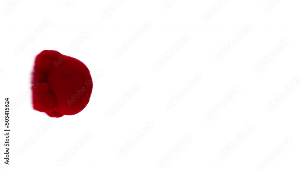 Nuclear mushroom of bloody red color paint ink isolated explosion on white background in slow motion with alpha matte. War, disease concept Nuclear mushroom of bloody red color paint ink isolated explosion on white background in slow motion with alpha matte. War, disease concept