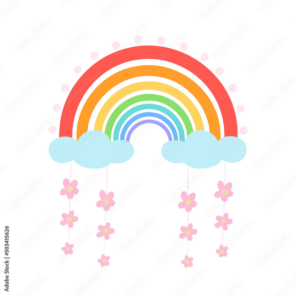 Rainbow and flower. Vector Illustration for printing, backgrounds, covers, packaging, greeting cards, posters, stickers, textile and seasonal design. Isolated on white background. Rainbow and flower. Vector Illustration for printing, backgrounds, covers, packaging, greeting cards, posters, stickers, textile and seasonal design. Isolated on white background.