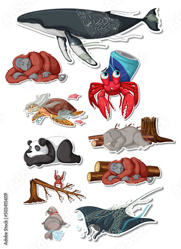 Sticker pack of different sea animals