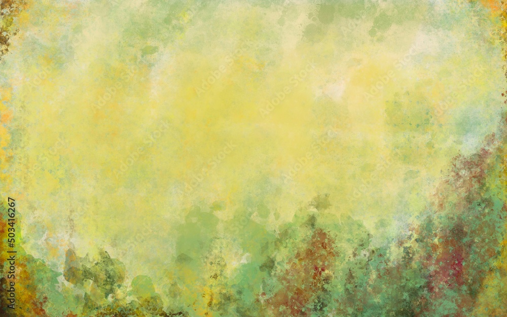 Abstract watercolor background with green yellow brown colors