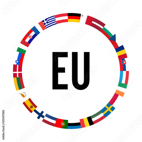 National flags EU countries in the circle