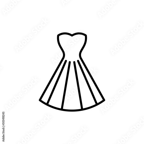Woman pleated dress black icon on white. Bress layout concept. Trendy flat isolated outline symbol, sign can be used for: illustration, logo, mobile, app, design, web, dev, ui, ux, gui. Vector EPS 10