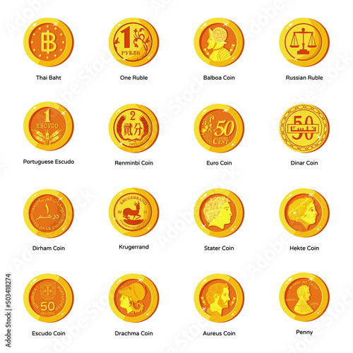 Set of Ancient Coins Flat Icons 