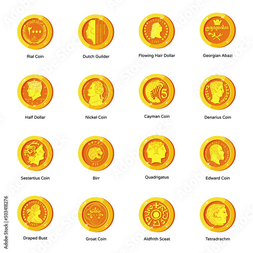 Bundle of Gold Coins Flat Icons 
