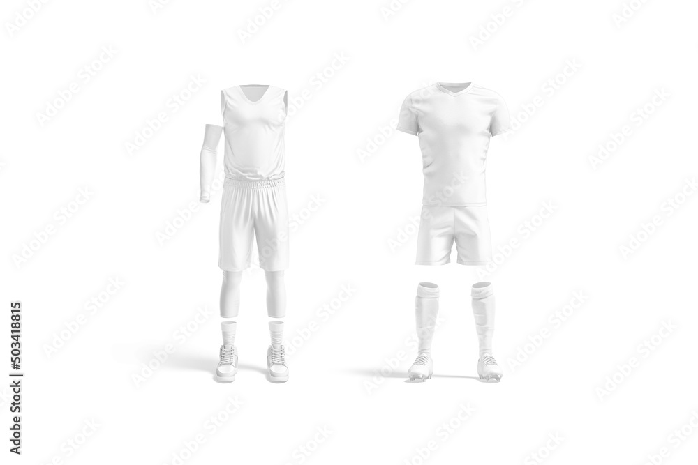 Blank white soccer and basketball uniform mockup, front view Blank white soccer and basketball uniform mockup, front view