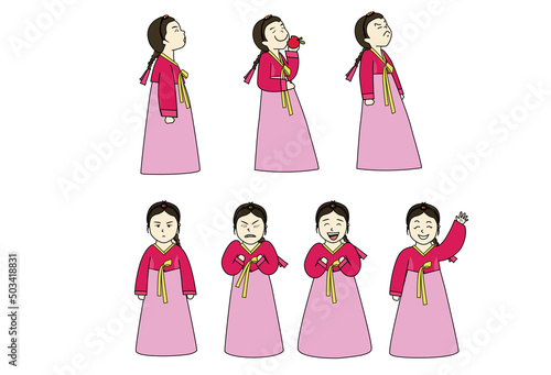 Bundle of girl wearing Korean traditional clothes Hanbok 