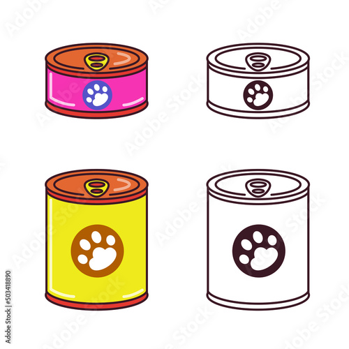 Canned food for animals. Food for cats, cartoon illustration
