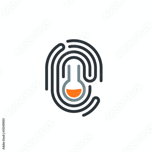 illustration of fingerprint and laboratory bottle, vector art.