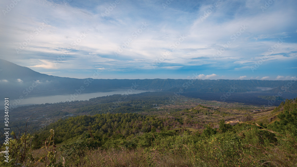 Batur lake panoramic view at sunrise, Bali, Indonesia